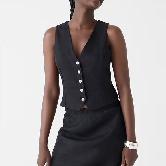 J. Crew Jackets & Blazers - J. Crew Slim-fit linen vest Black Size 10 NEW BY698